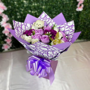 Premium 24 Rose Artificial Bouquets - Inc. Gold Butterflies, Personalised Postcard & Ribbon Message - Purple, Red, Pink, White