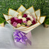 Luxury 24 Rose Artificial Bouquets - Inc. Gold Butterflies, Personalised Postcard & Ribbon Message - Purple, Red, Pink, Blue, White