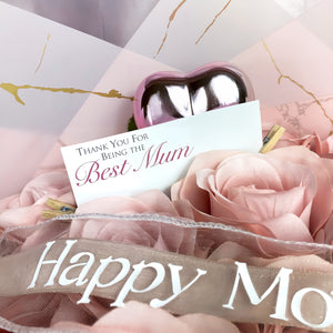 Beautiful Blush Pink Rose Bouquet - Inc. Silver Butterfly, Ribbon Message, Silver Heart & Postcard