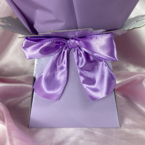 Beautiful Lilac Rose Box Bouquet - Inc, 2x Gold Butterflies, Personalised Ribbon Message & Bow Tie