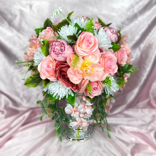Stunning 1 of 1 Pink & White 360 Flowerhead & Vase Arrangement - 55CM Height