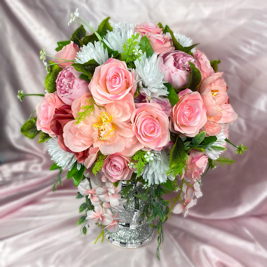 Stunning 1 of 1 Pink & White 360 Flowerhead & Vase Arrangement - 55CM Height