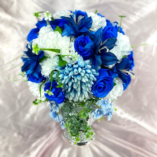 Stunning 1 of 1 Blue & White 360 Flowerhead & Vase Arrangement - 55CM Height