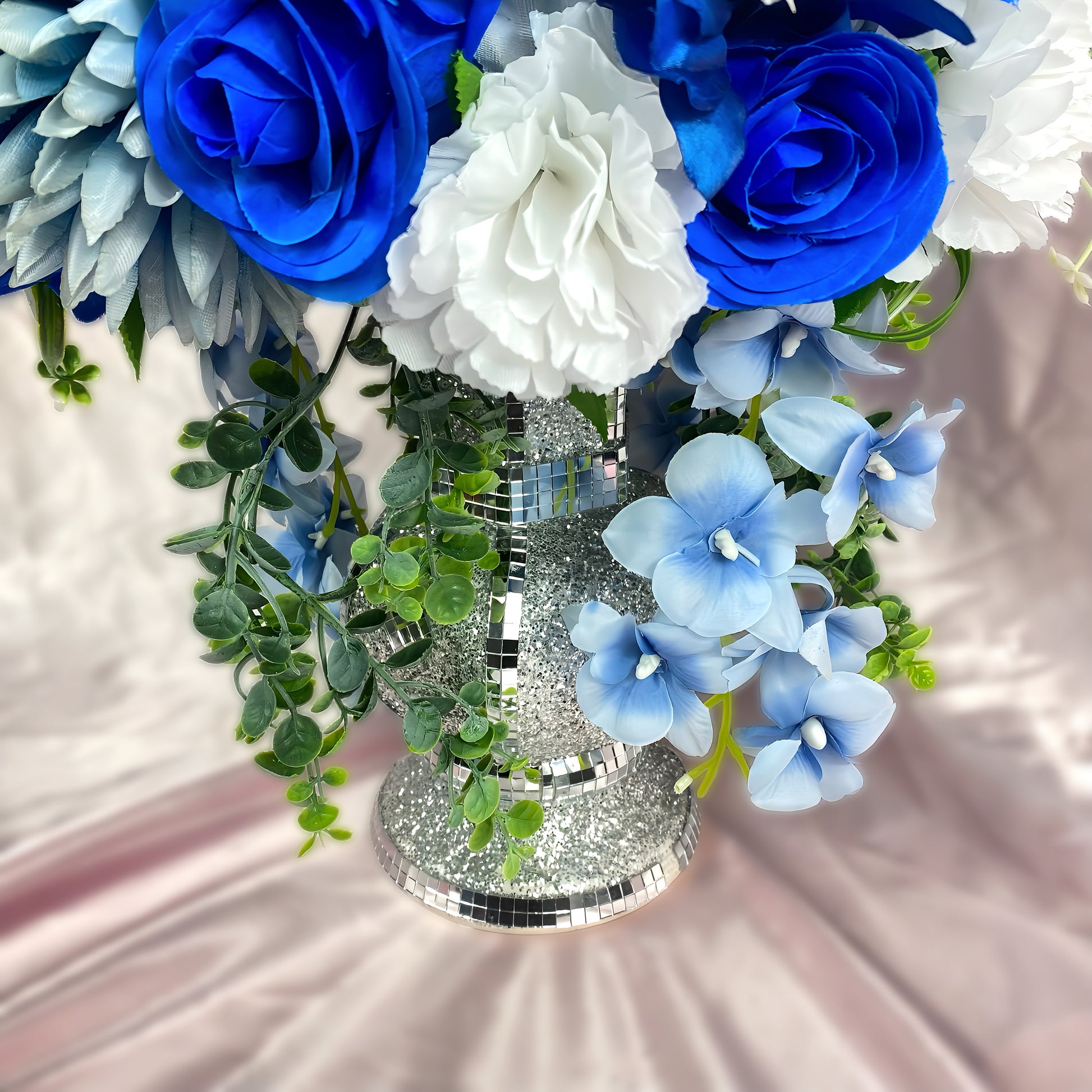 Stunning 1 of 1 Blue & White 360 Flowerhead & Vase Arrangement - 55CM Height