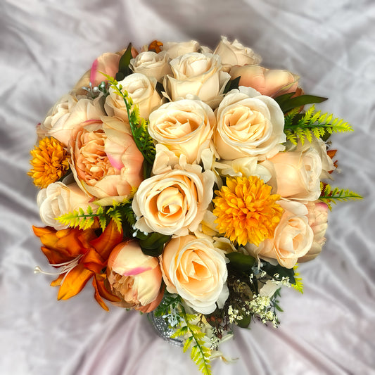Stunning 1 of 1 Peach & Orange 360 Flowerhead & Vase Arrangement - 55CM Height