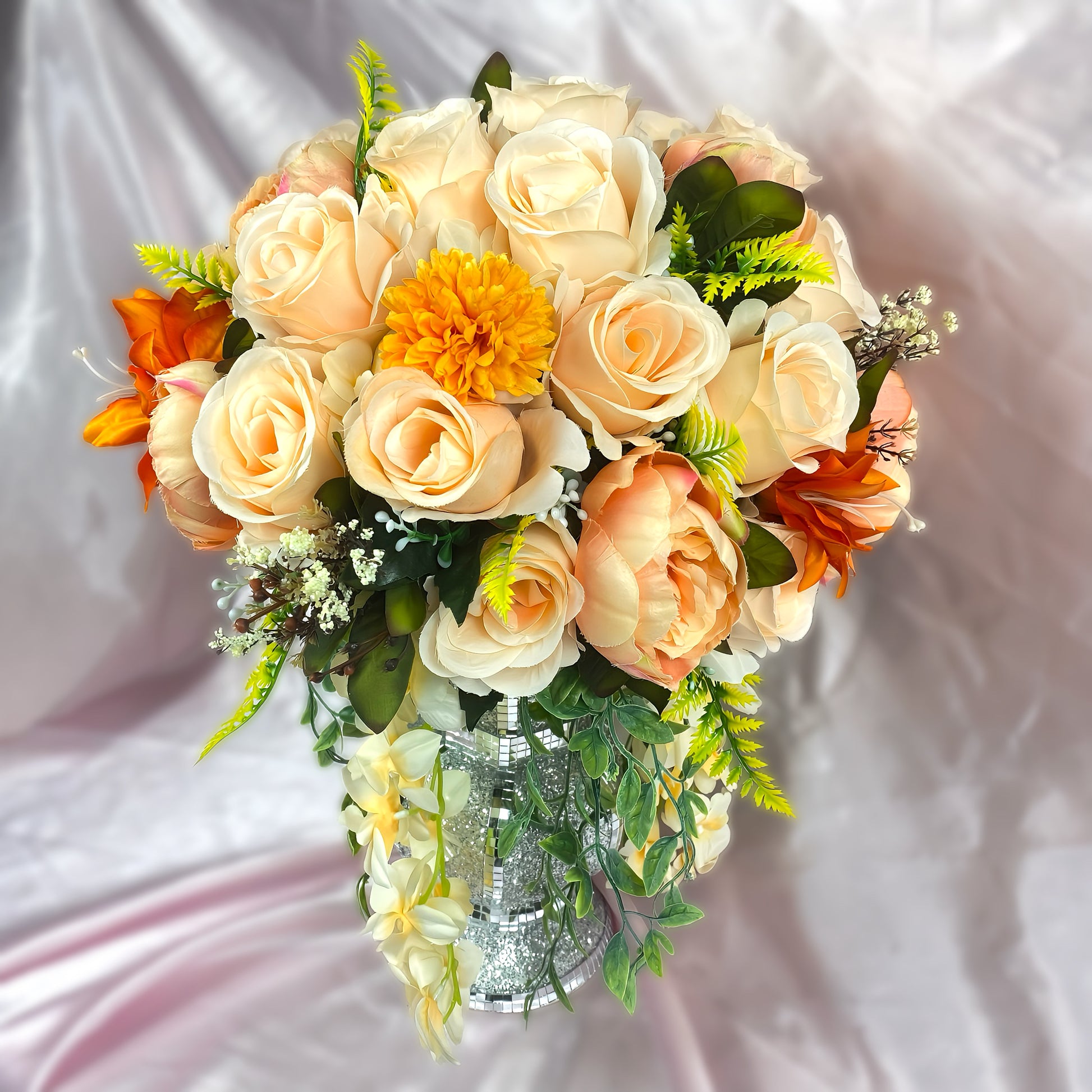 Stunning 1 of 1 Peach & Orange 360 Flowerhead & Vase Arrangement - 55CM Height