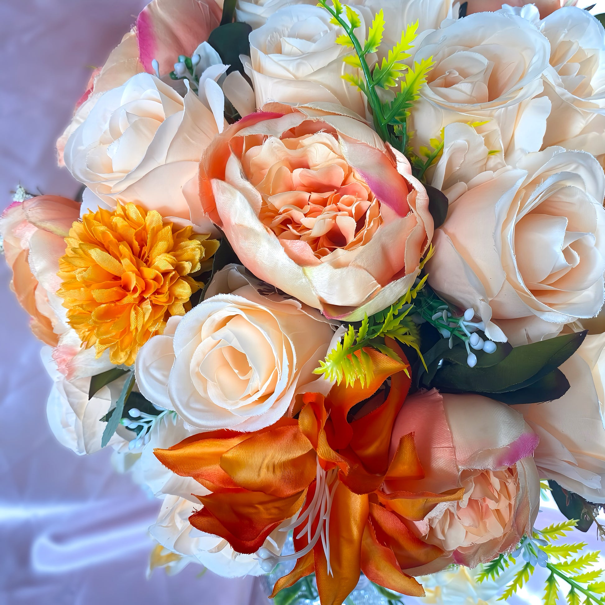Stunning 1 of 1 Peach & Orange 360 Flowerhead & Vase Arrangement - 55CM Height
