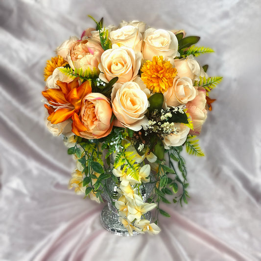 Stunning 1 of 1 Peach & Orange 360 Flowerhead & Vase Arrangement - 55CM Height