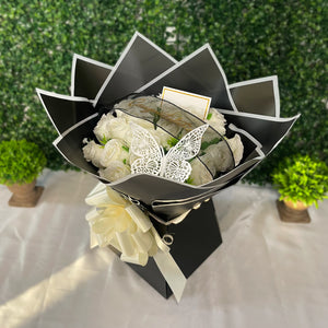 Luxury 24 Rose Artificial Bouquets - Inc. Gold Butterflies, Personalised Postcard & Ribbon Message - Purple, Red, Pink, Blue, White