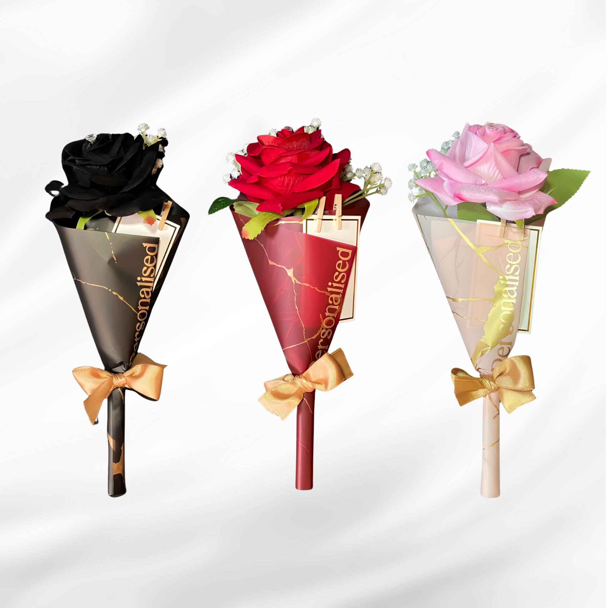 Personalised Forever Rose with Postcard & Diamanté - Luxury Marble Design Paper
