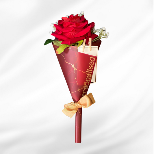 Personalised Forever Rose with Postcard & Diamanté - Luxury Marble Design Paper