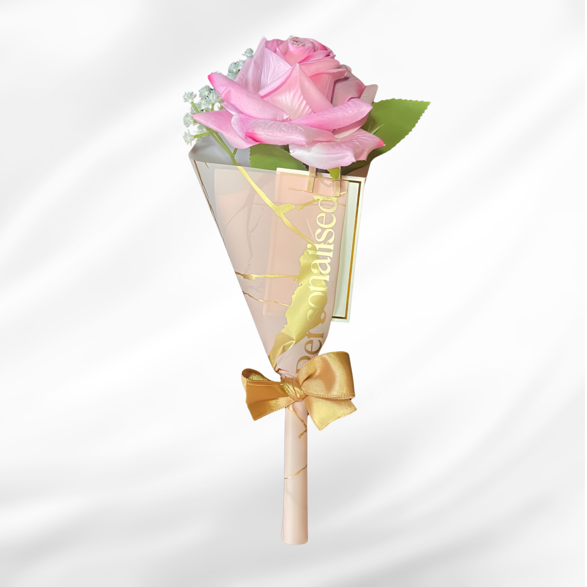 Personalised Forever Rose with Postcard & Diamanté - Luxury Marble Design Paper