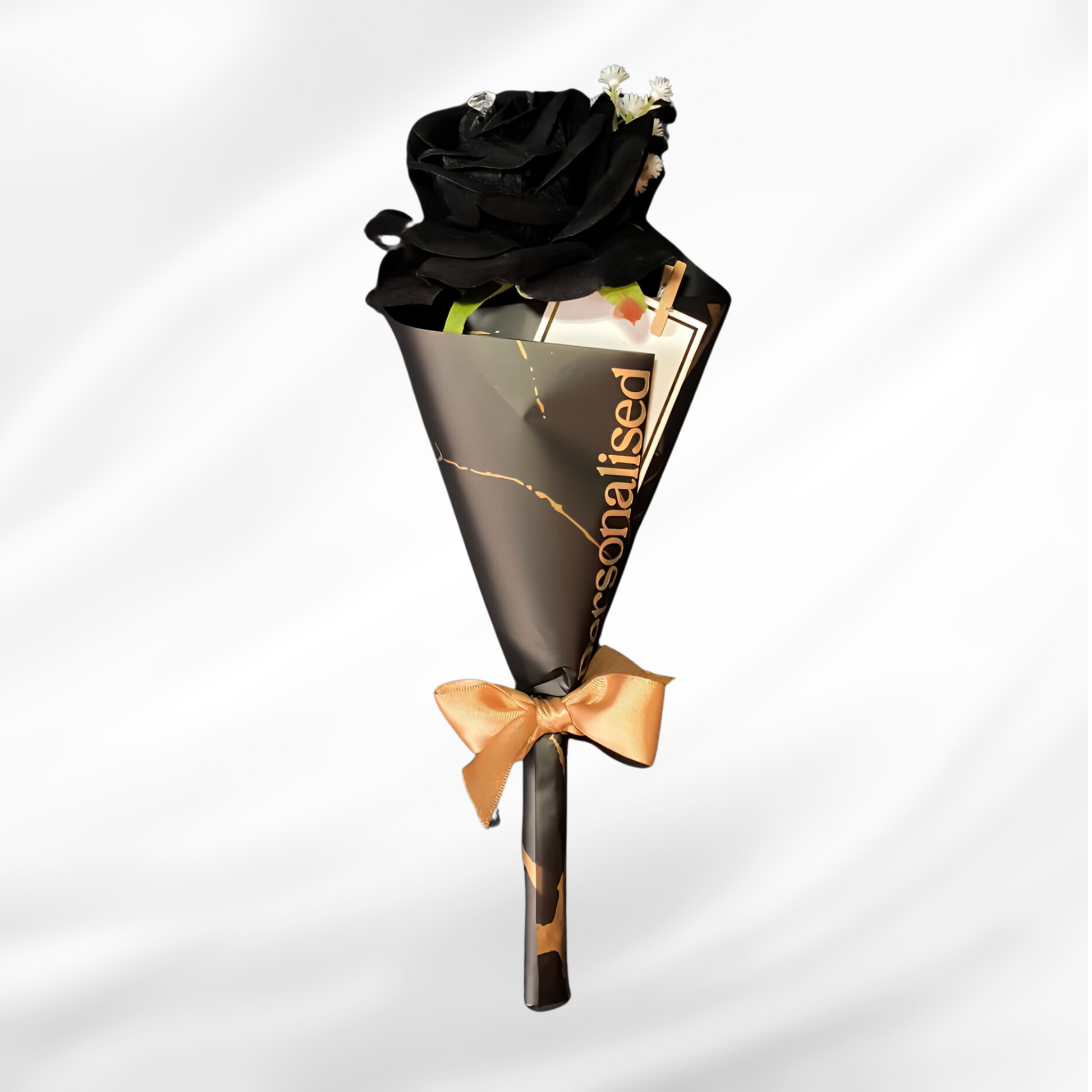 Personalised Forever Rose with Postcard & Diamanté - Luxury Marble Design Paper